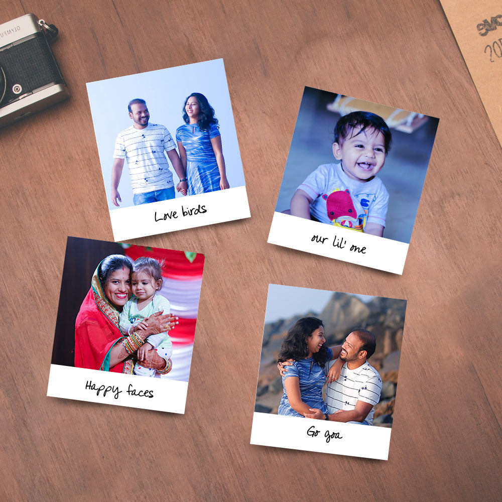 HappyBooth - 10 Customised Mini Photo Print Personalized Gifts with Your Photos Add Emojis & Text Gift Multicolour 4 X 3 Inches, White, (Pack of 10)